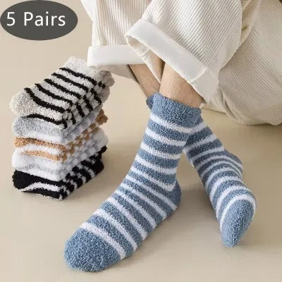 NordicDrop “Cloud Lane” Fuzzy Striped Socks | Soft Plush Winter Lounge Socks