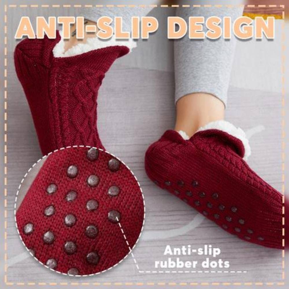 NordicDrop Fleece-Lined Knit Slipper Socks | Cozy Anti-Slip Indoor Warmers
