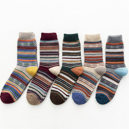 NordicDrop Cozy Earth-Tone Striped Socks | Vintage Style Crew Socks for Men