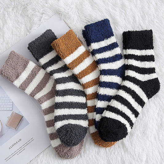 NordicDrop “Cloud Lane” Fuzzy Striped Socks | Soft Plush Winter Lounge Socks