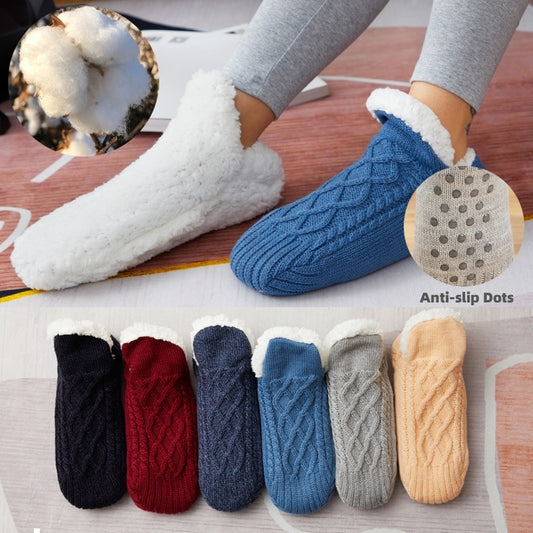 NordicDrop Fleece-Lined Knit Slipper Socks | Cozy Anti-Slip Indoor Warmers