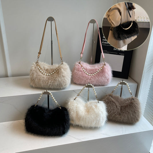 NordicDrop Faux Fur Pearl Handle Bag